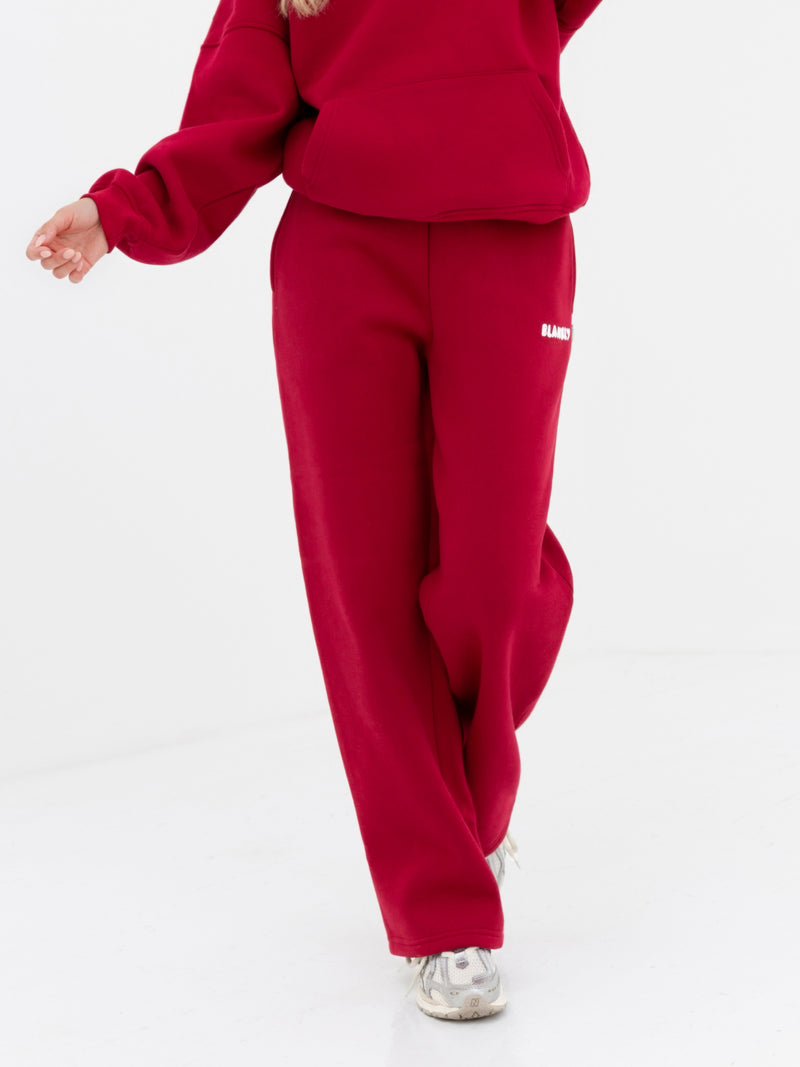 Cloud Print Wide Leg Sweatpants - Cherry Red