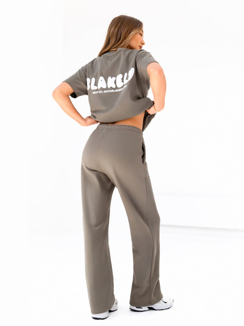 Cloud Print Wide Leg Sweatpants - Safari Green