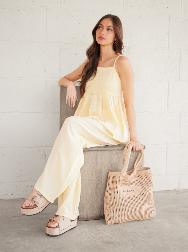 Mila Wide Leg Trousers - Butter Yellow