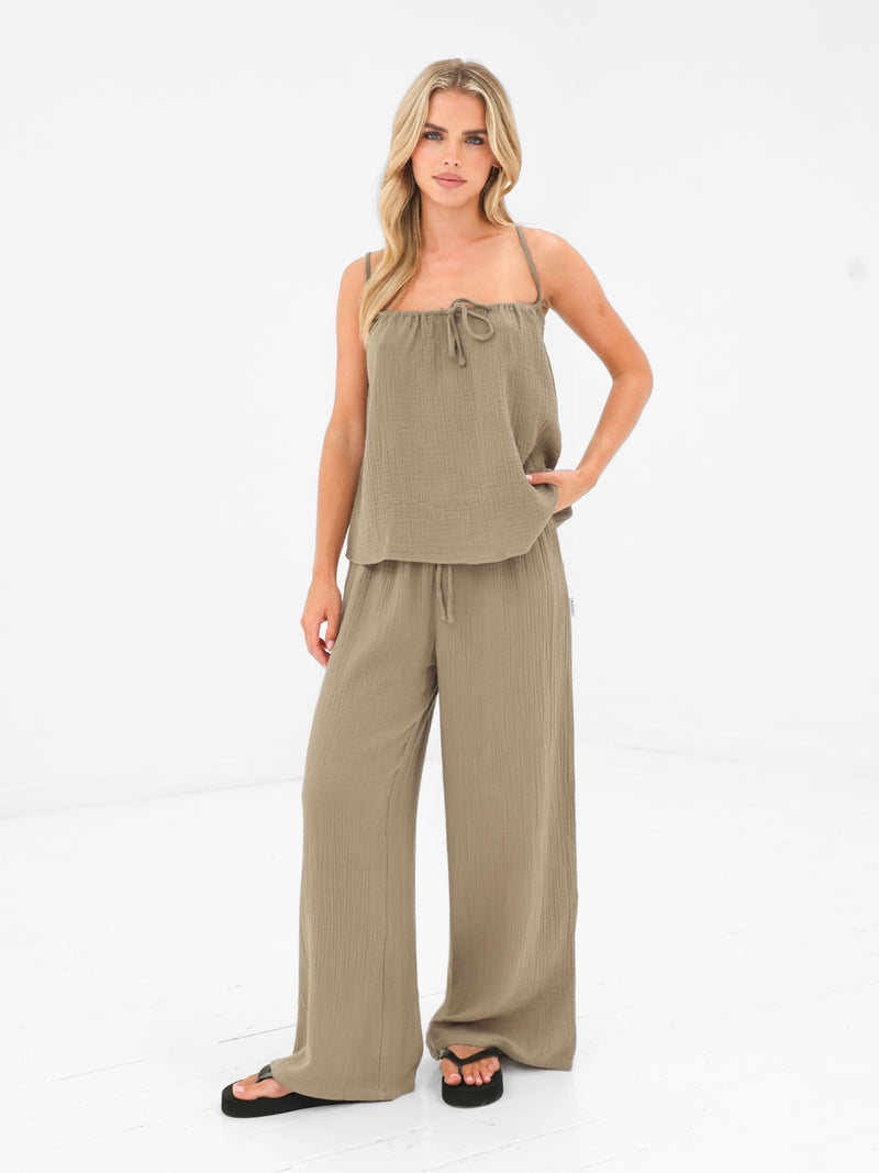 Mila Wide Leg Trousers - Taupe