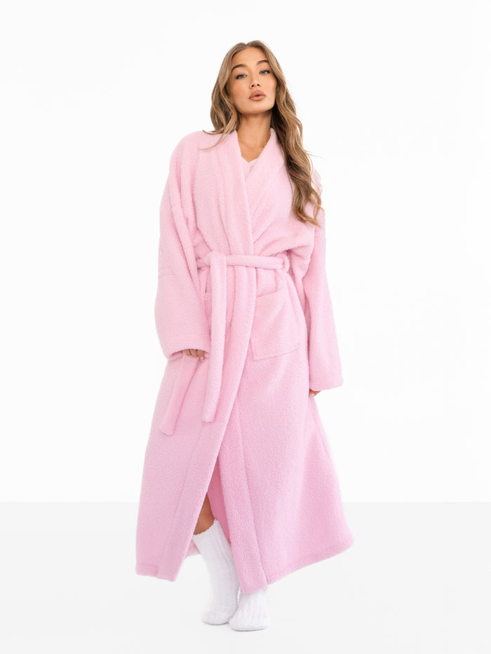 Embroidered Isabel Dressing Gown - Pale Pink