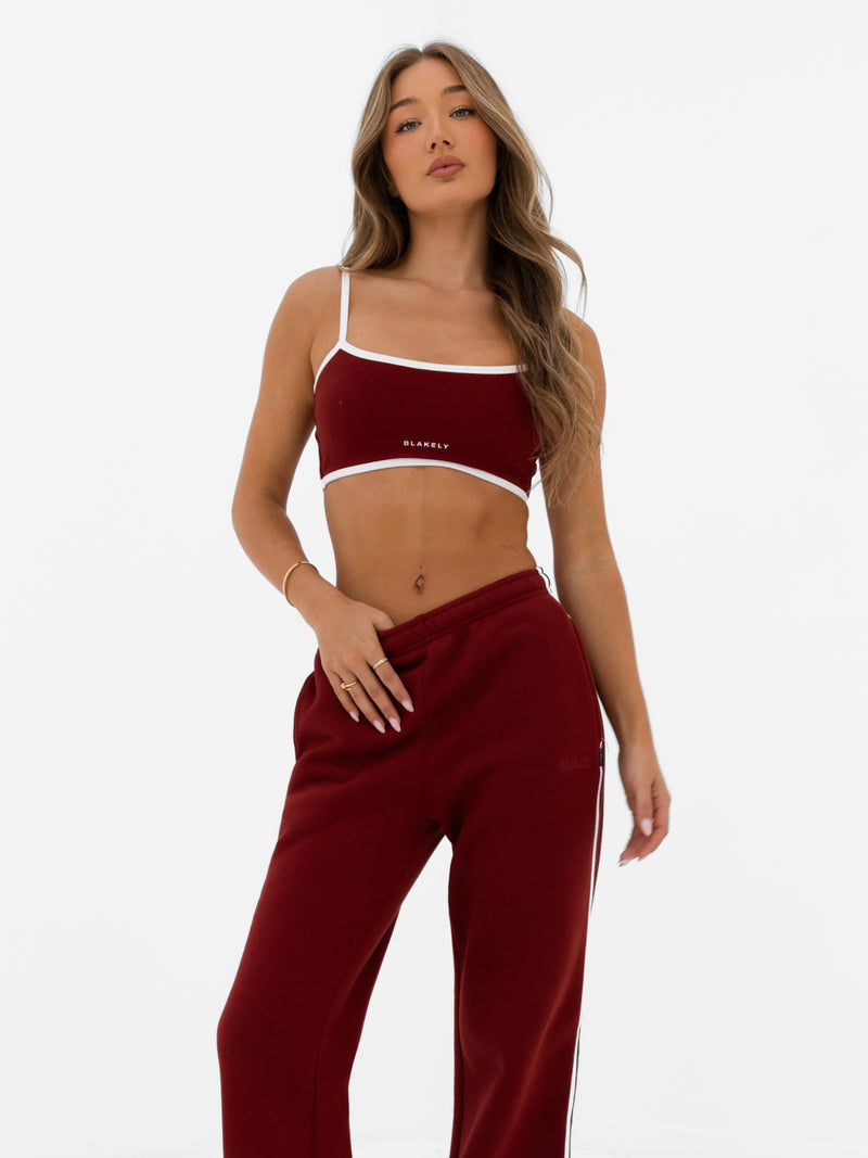 Jada Wide Leg Sweatpants - Maroon Red
