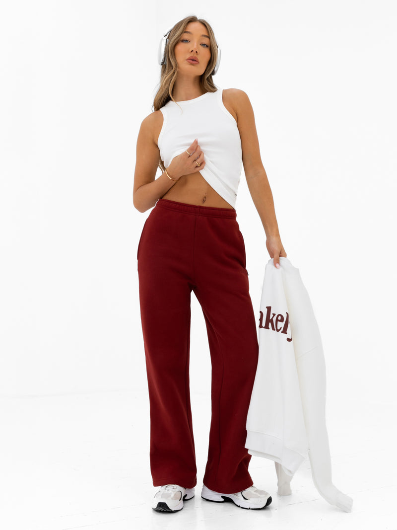 Jada Wide Leg Sweatpants - Maroon Red