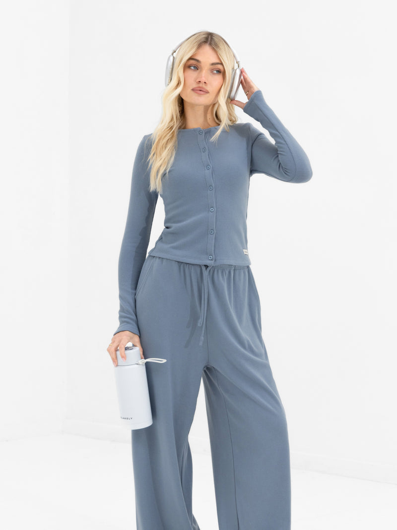 Ebony Button Up Cardigan - Dusty Blue