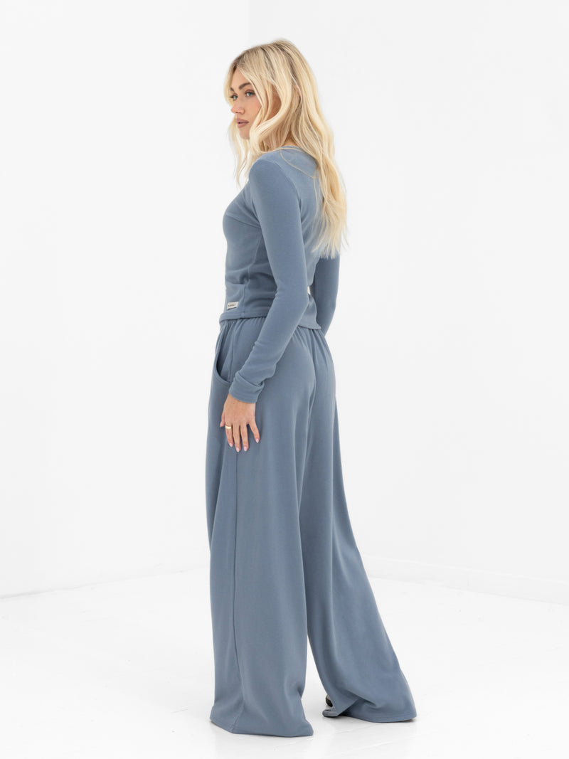 Ebony Button Up Cardigan - Dusty Blue