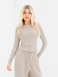 Ebony Button Up Cardigan - Light Stone