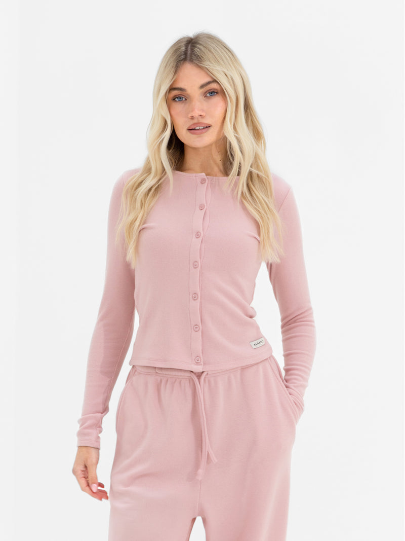Ebony Button Up Cardigan - Soft Rose