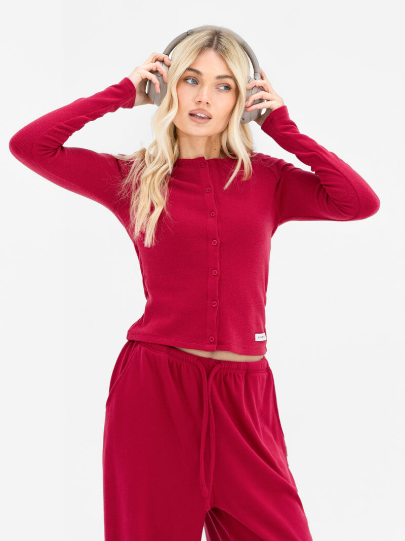 Ebony Button Up Cardigan - Deep Raspberry