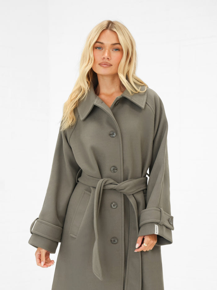 Madalyn Longline Coat - Safari Green