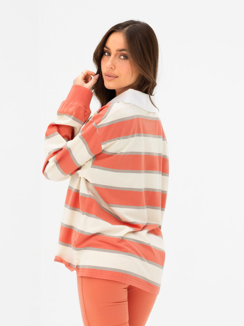 Skye Stripe Rugby Shirt - Orange Mix