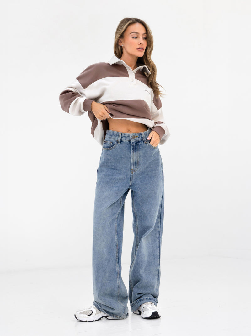 Harper Rugby Shirt - Light Brown & Off White