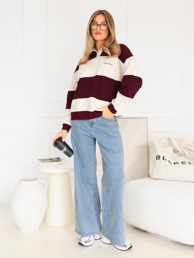 Harper Rugby Shirt - Dark Cherry & Off White