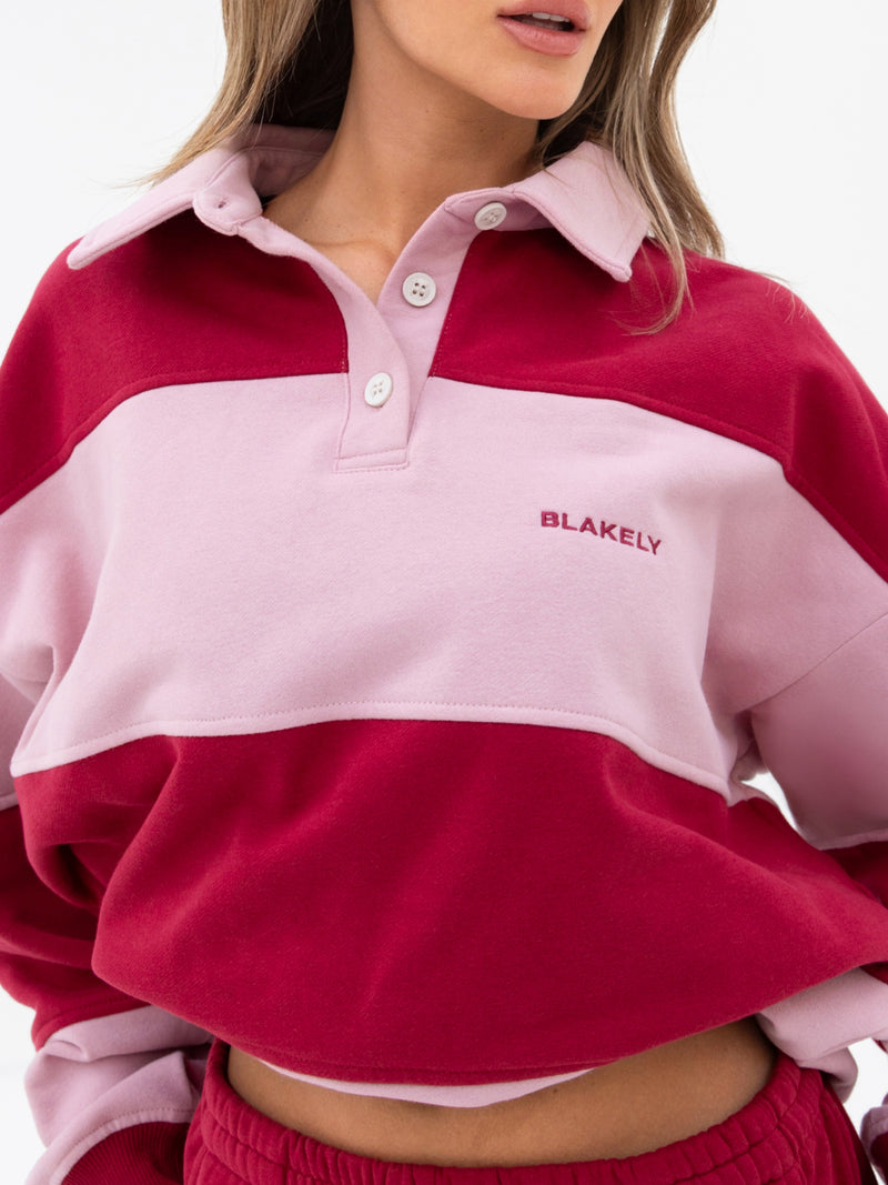 Harper Rugby Shirt - Berry Red & Pink