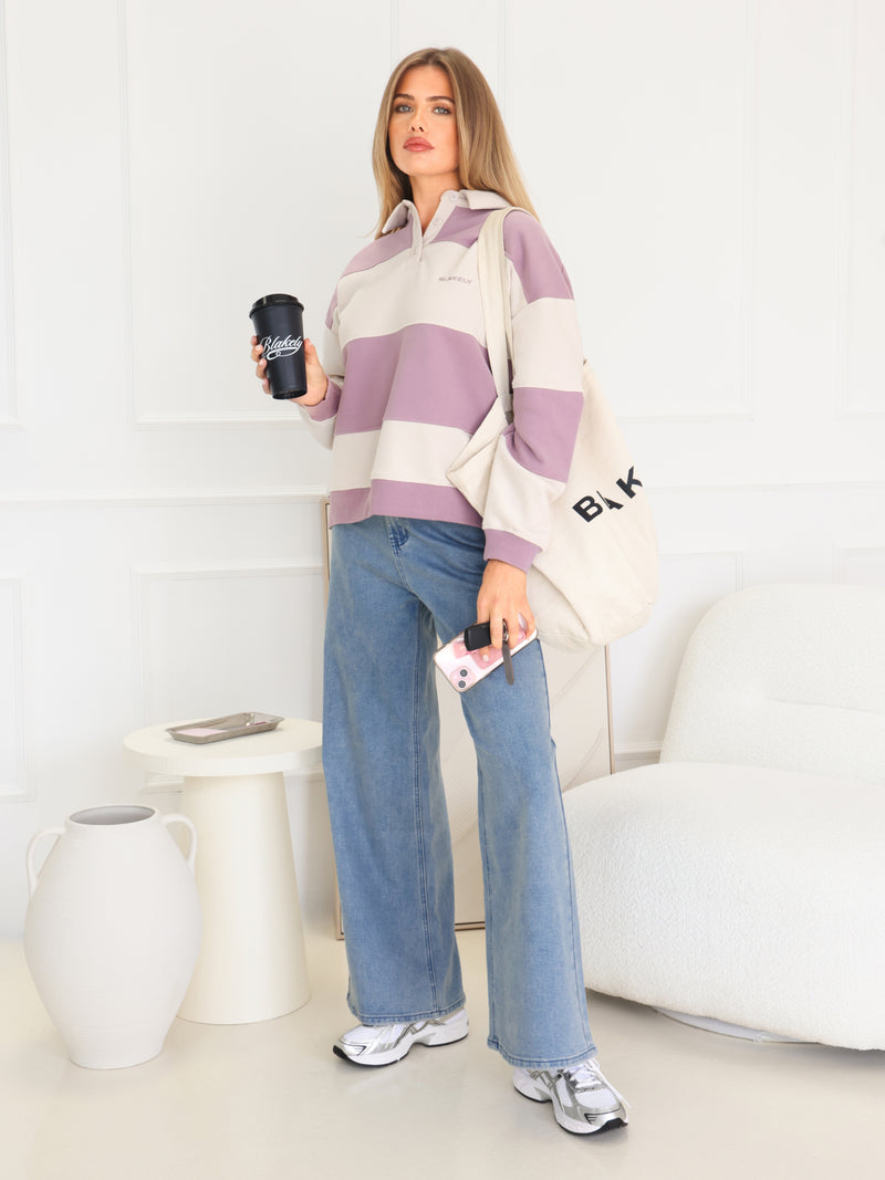 Harper Rugby Shirt - Lilac & Off White