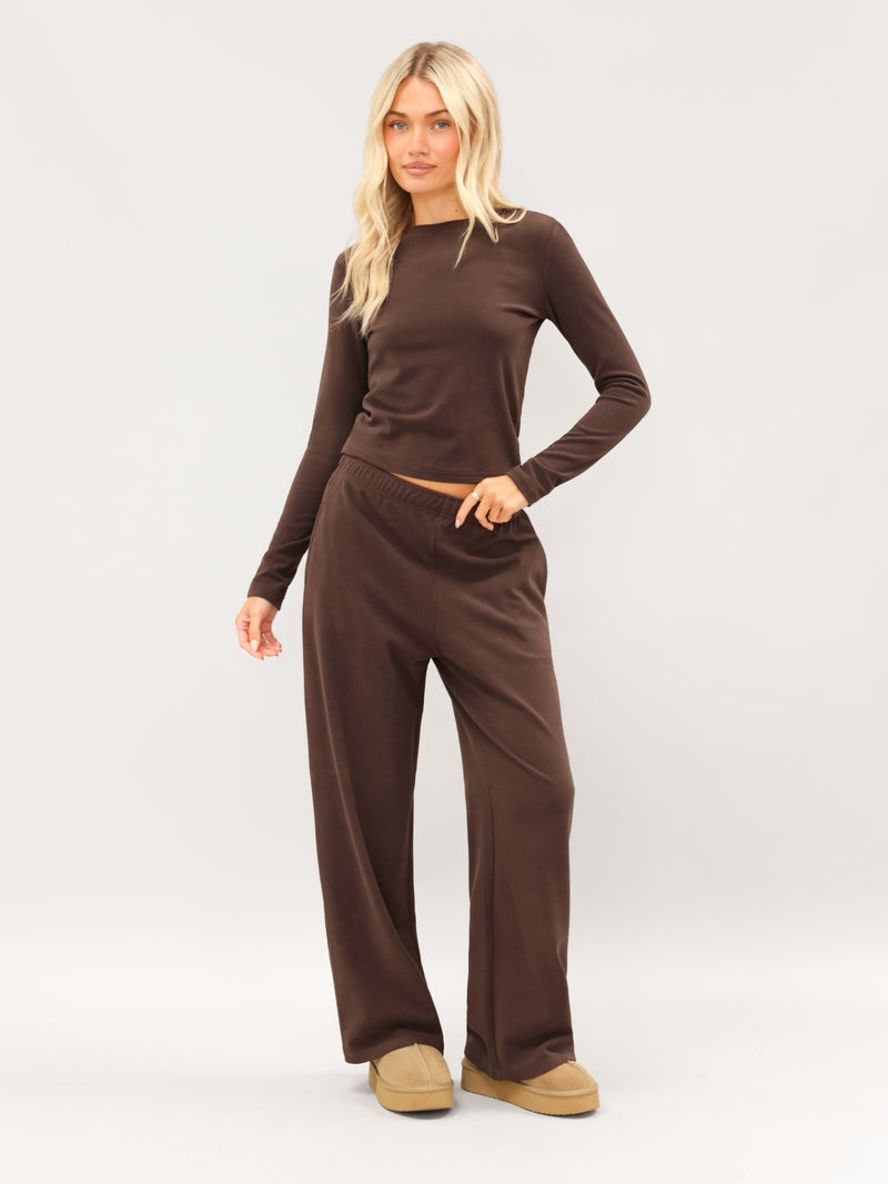 Sadie Wide Leg Trousers - Chocolate Brown