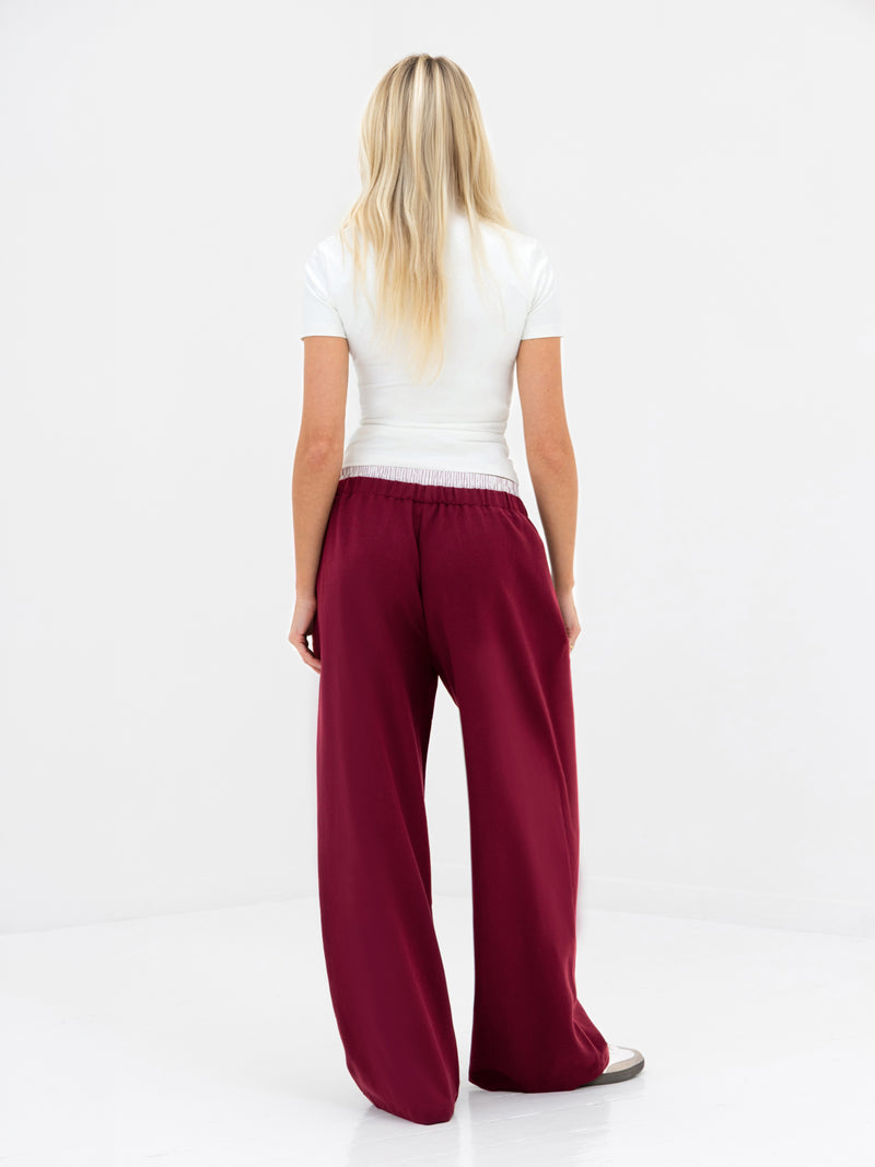 Alana Double Waist Trousers - Burgundy