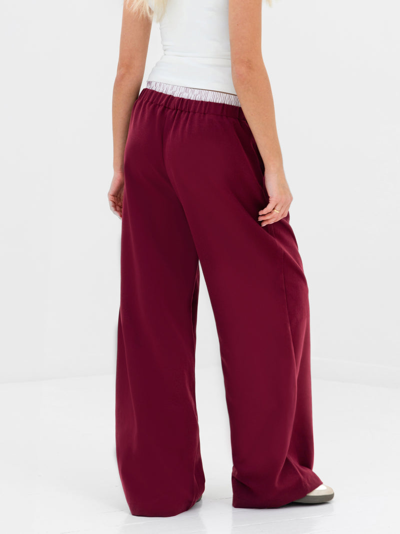 Alana Double Waist Trousers - Burgundy