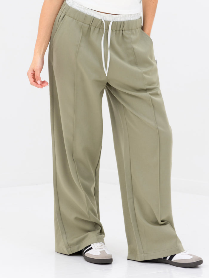 Alana Double Waist Trousers - Warm Olive