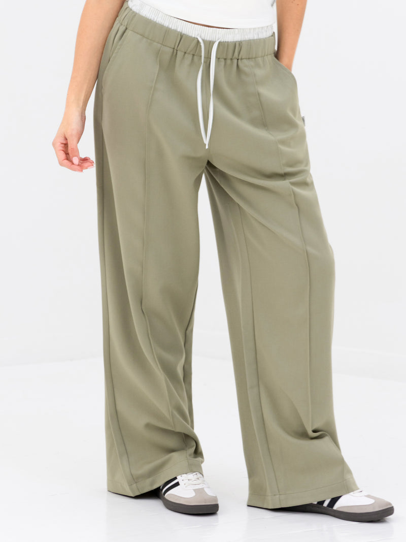 Alana Double Waist Trousers - Warm Olive