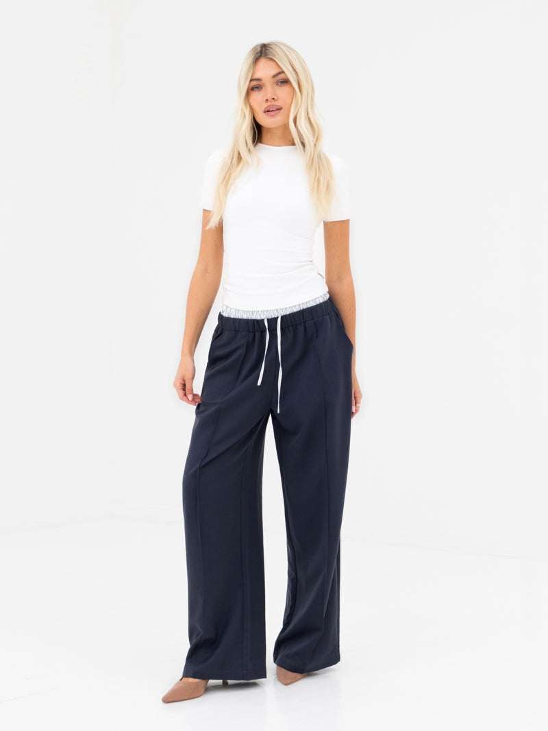 Alana Double Waist Trousers - Soft Navy