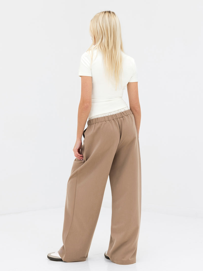Alana Double Waist Trousers - Tan