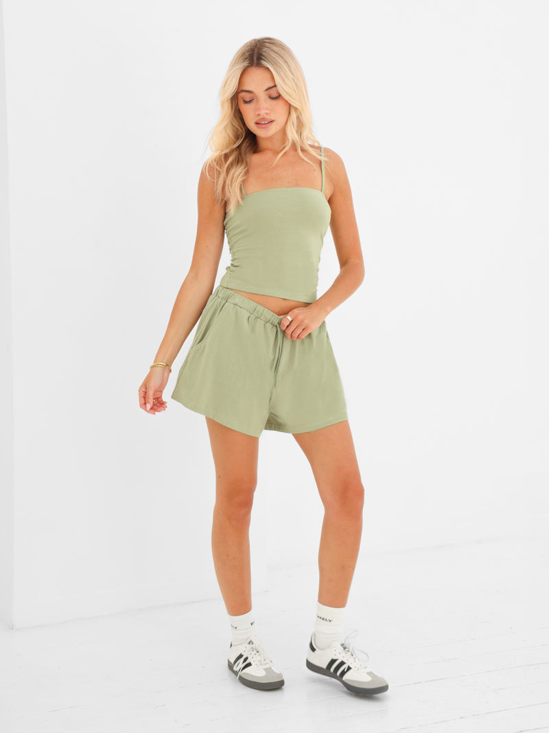 Ayla Cotton Shorts - Warm Green