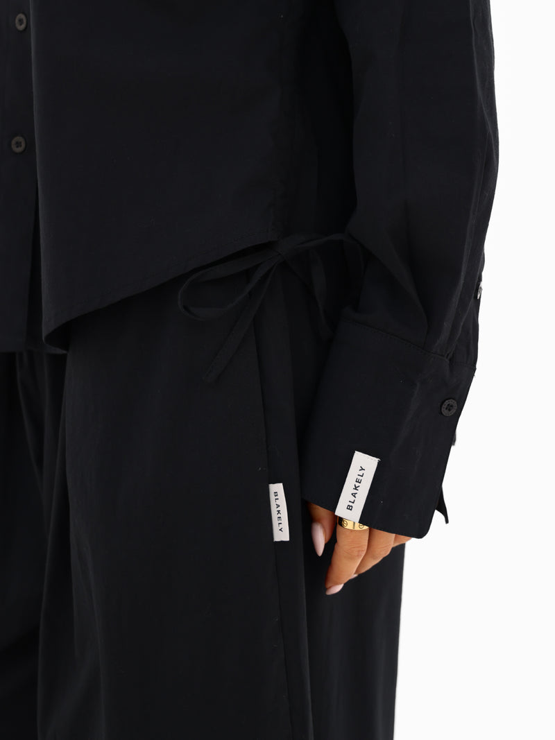 Kaia Wide Leg Poplin Trousers - Black