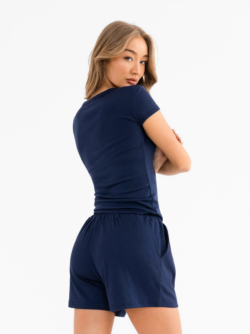 Rosie Pointelle Top - Light Navy