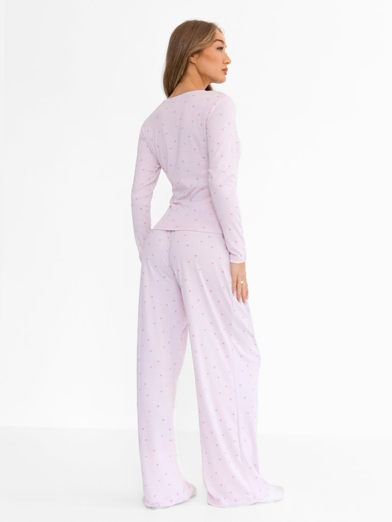 Avery Pointelle Long Sleeve Top - Heart Print