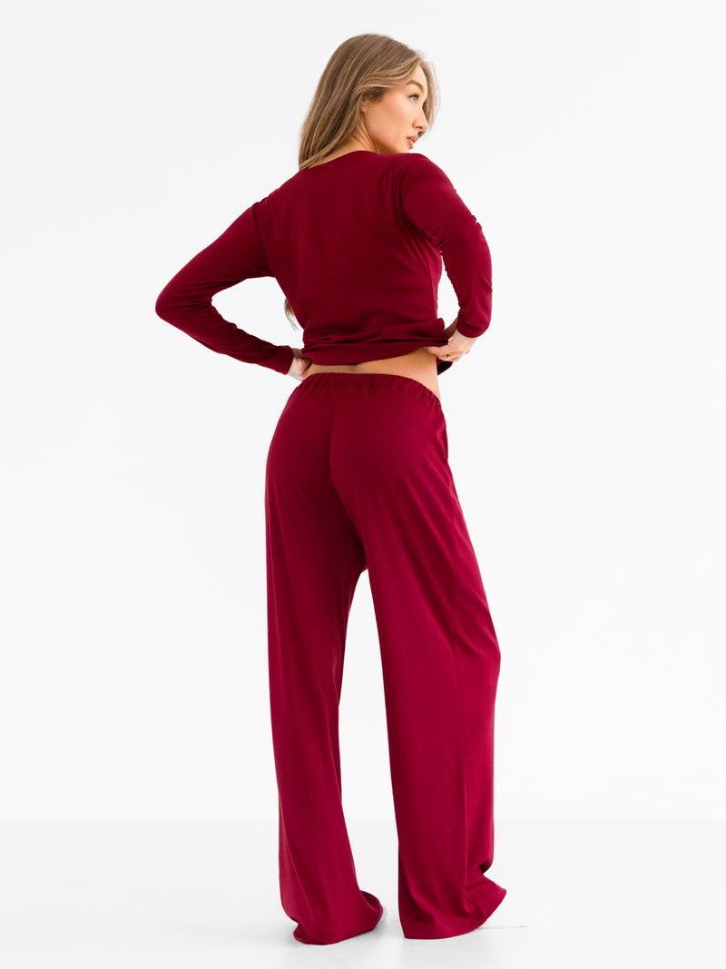 Rosie Pointelle Trousers - Soft Burgundy