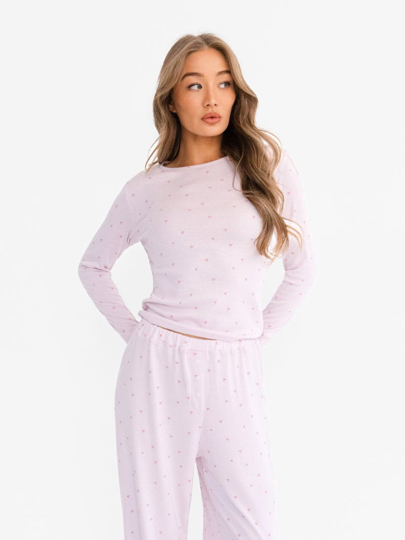 Avery Pointelle Trousers - Heart Print