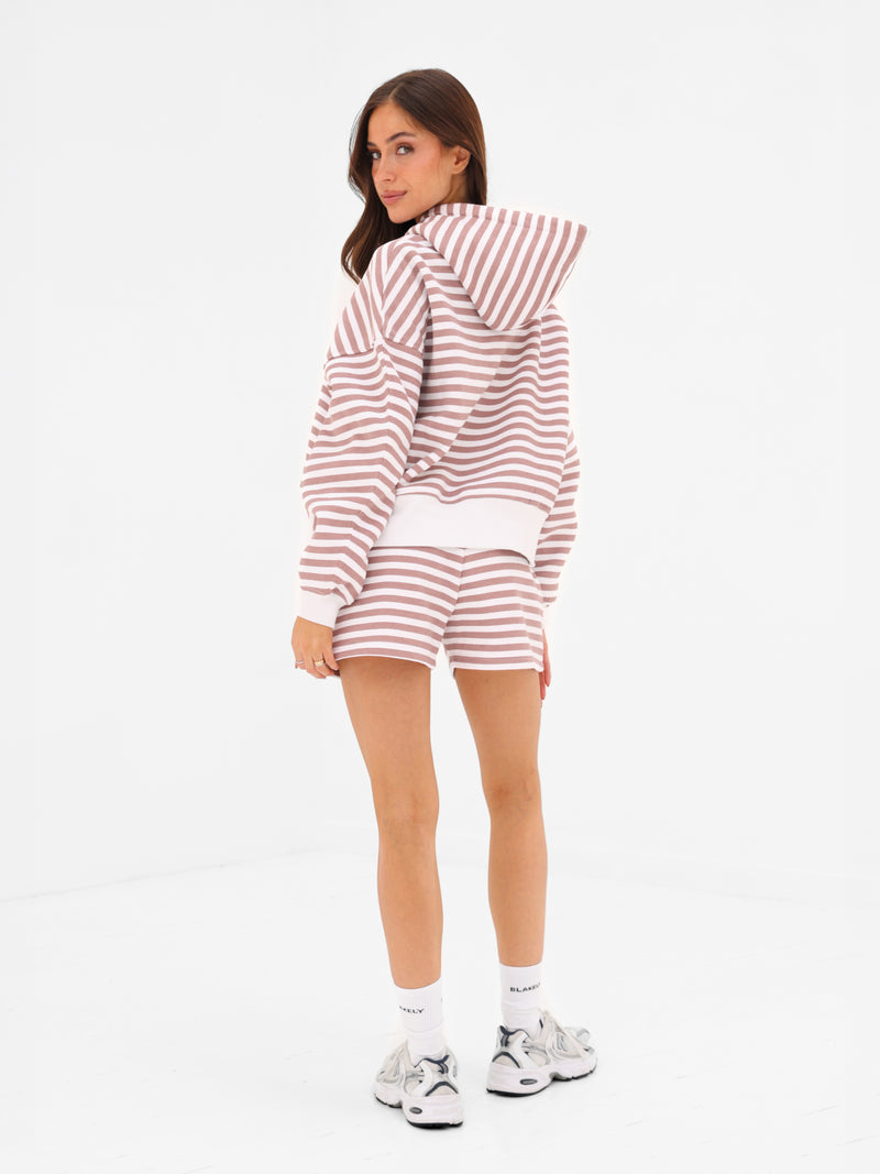 Evie Striped Hoodie - Dusty Pink