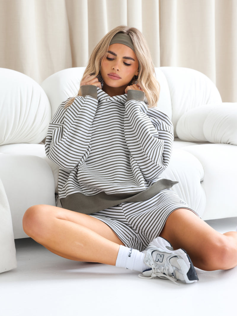 Shay Striped Hoodie - Safari Green