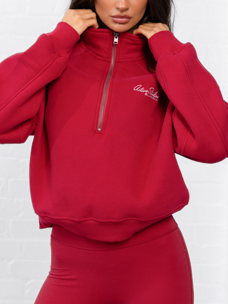 Addie 1/4 Zip Sweater - Cherry Red