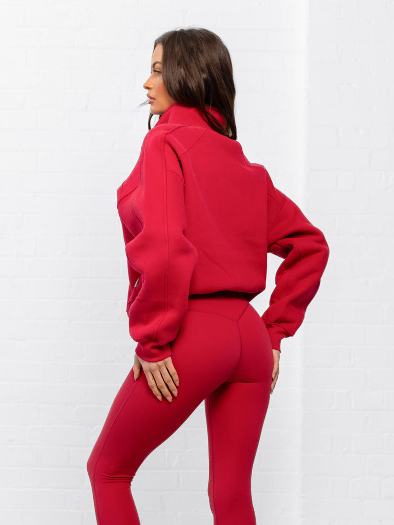 Addie 1/4 Zip Sweater - Cherry Red