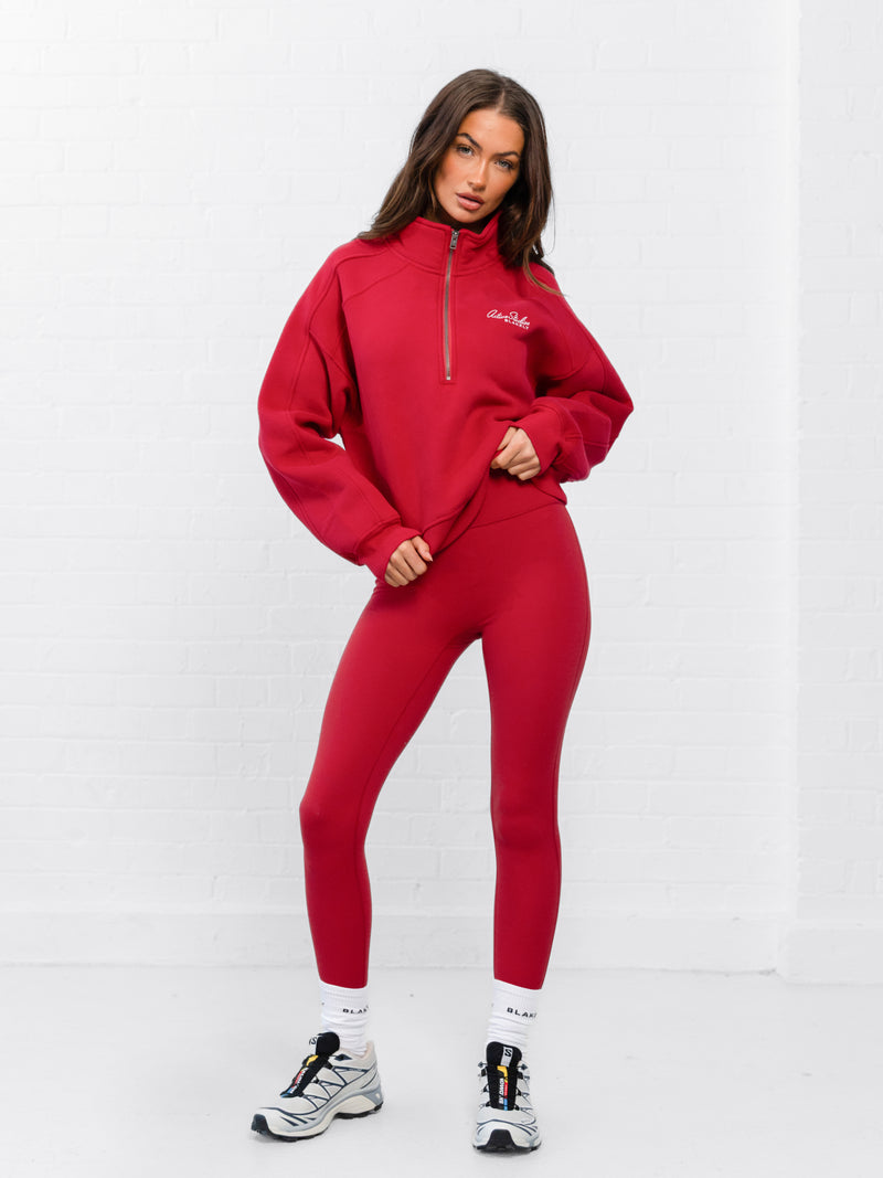 Addie 1/4 Zip Sweater - Cherry Red