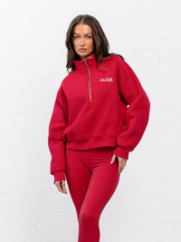 Addie 1/4 Zip Sweater - Cherry Red