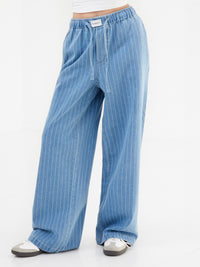 Tatum Pinstripe Jeans - Mid Blue