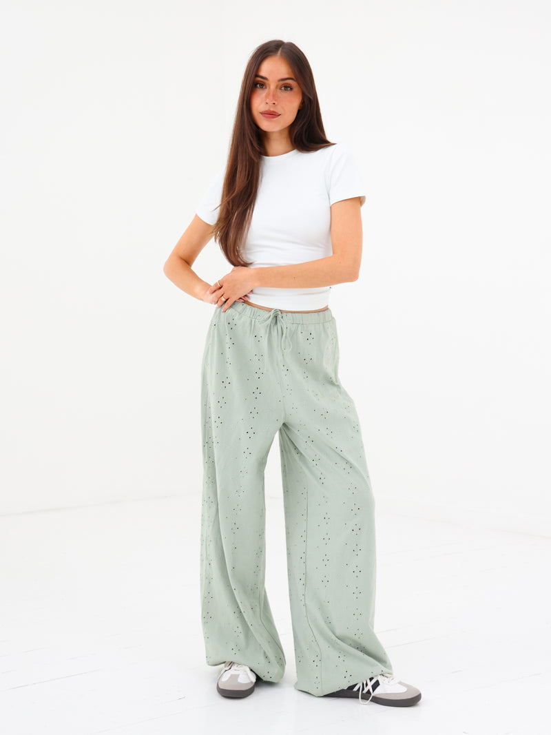 Amina Wide Leg Trousers - Sage