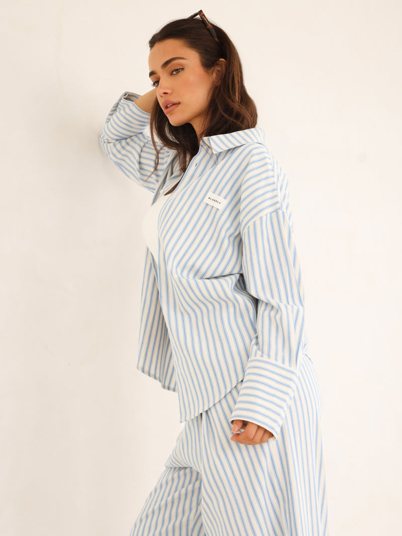Lou Stripe Trousers - Mid Blue
