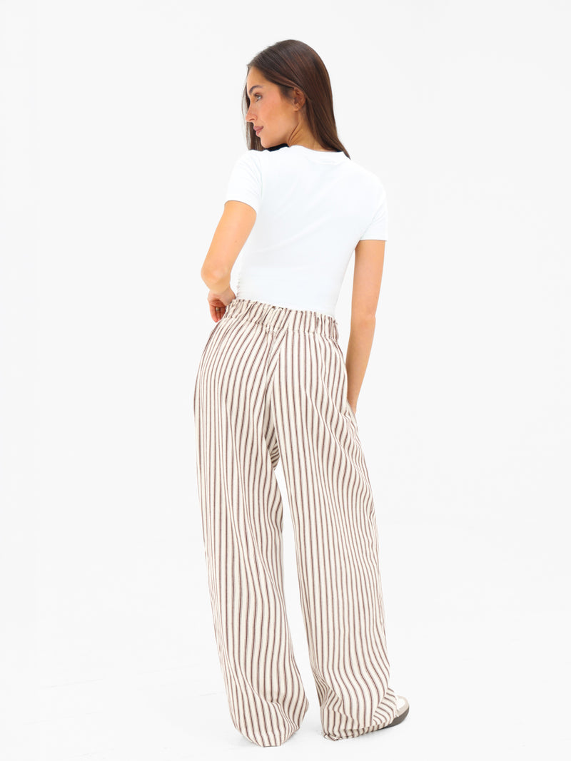 Lou Stripe Trousers - Chestnut Brown