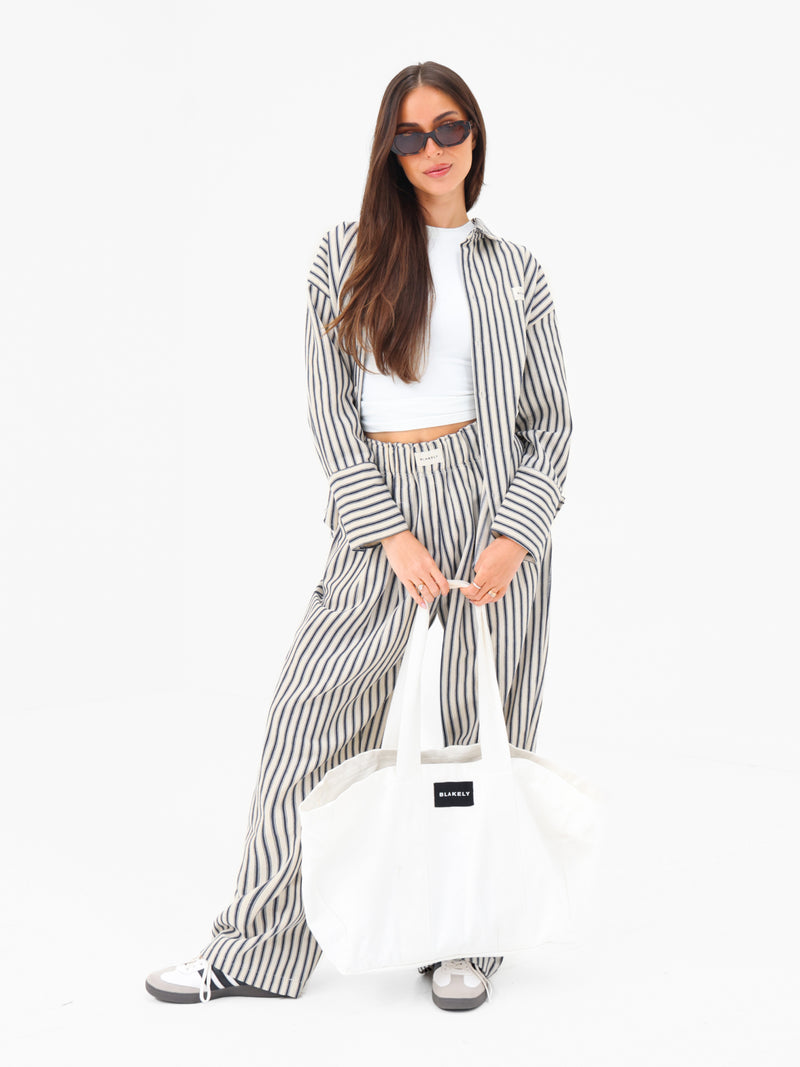 Lou Stripe Trousers - Dark Navy