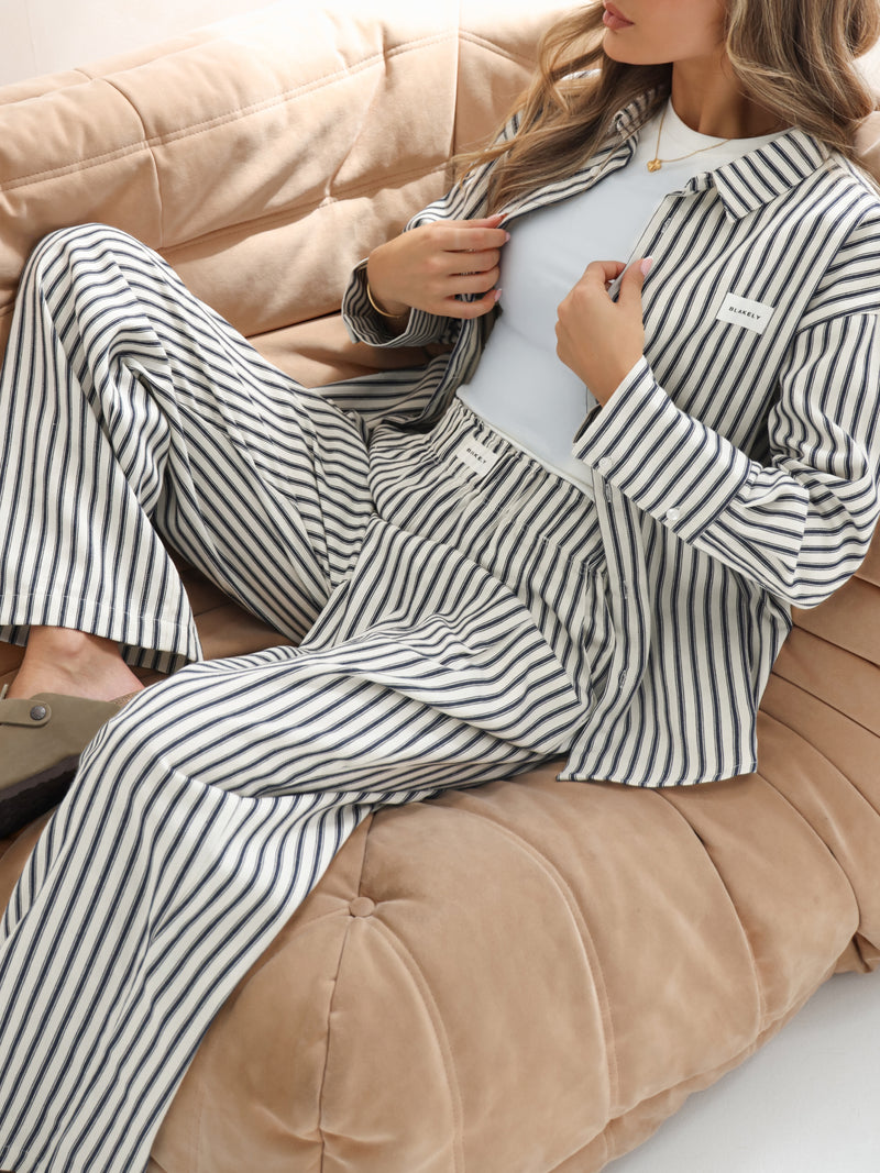 Lou Stripe Trousers - Dark Navy