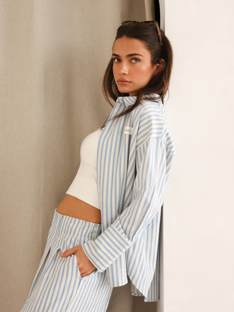 Lou Oversized Stripe Shirt - Mid Blue