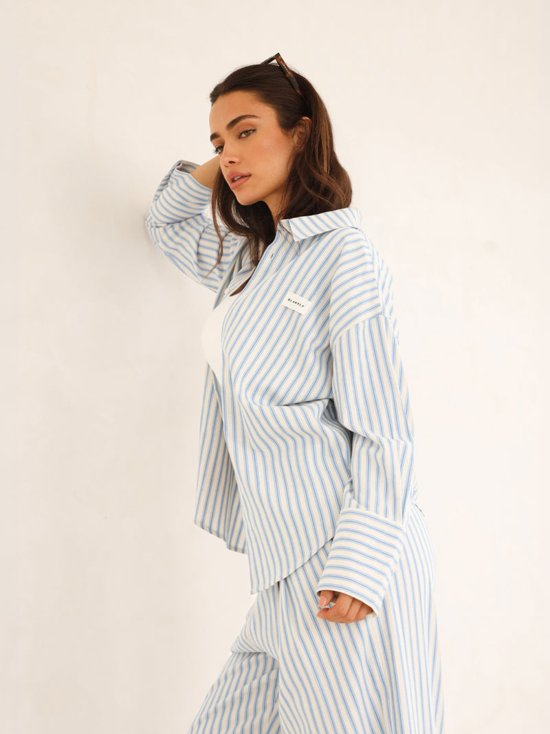 Lou Oversized Stripe Shirt - Mid Blue