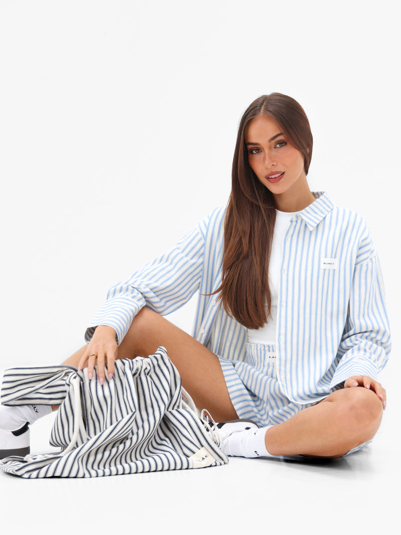 Lou Oversized Stripe Shirt - Mid Blue