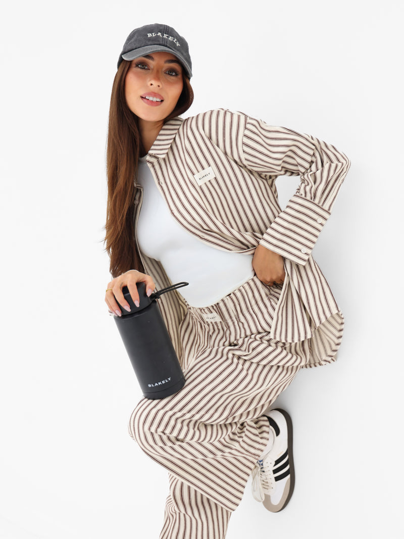 Lou Oversized Stripe Shirt - Chestnut Brown