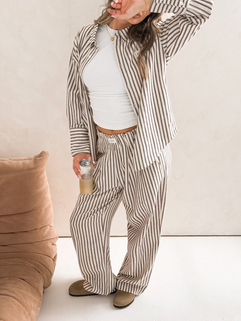 Lou Oversized Stripe Shirt - Chestnut Brown