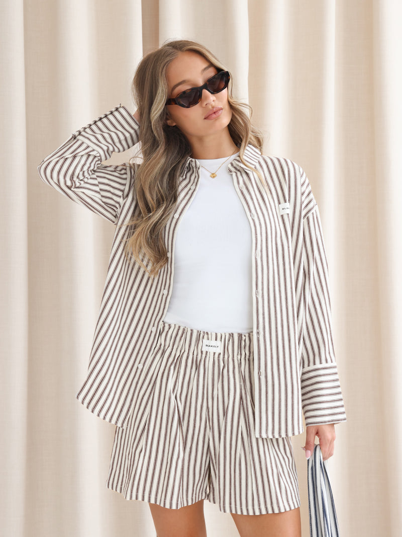 Lou Oversized Stripe Shirt - Chestnut Brown