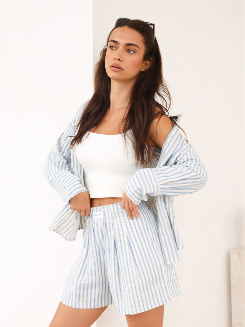 Lou Stripe Shorts - Mid Blue